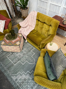 Vintage Chartreuse Velvet Lounge Suite