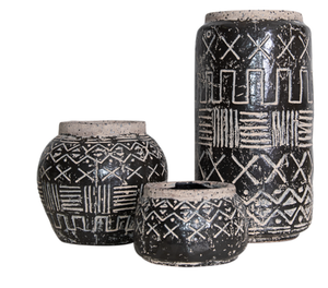 Tribal Style Ceramic Pot Black (3 sizes)