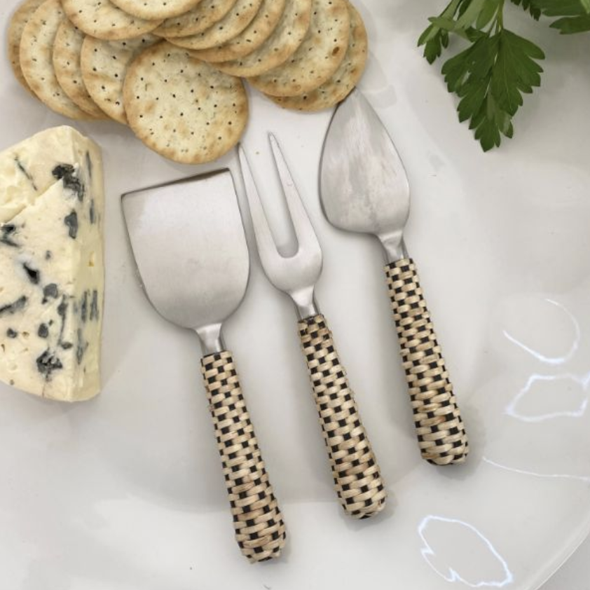 Natural and Black Wicker Cheese Knife Set 3