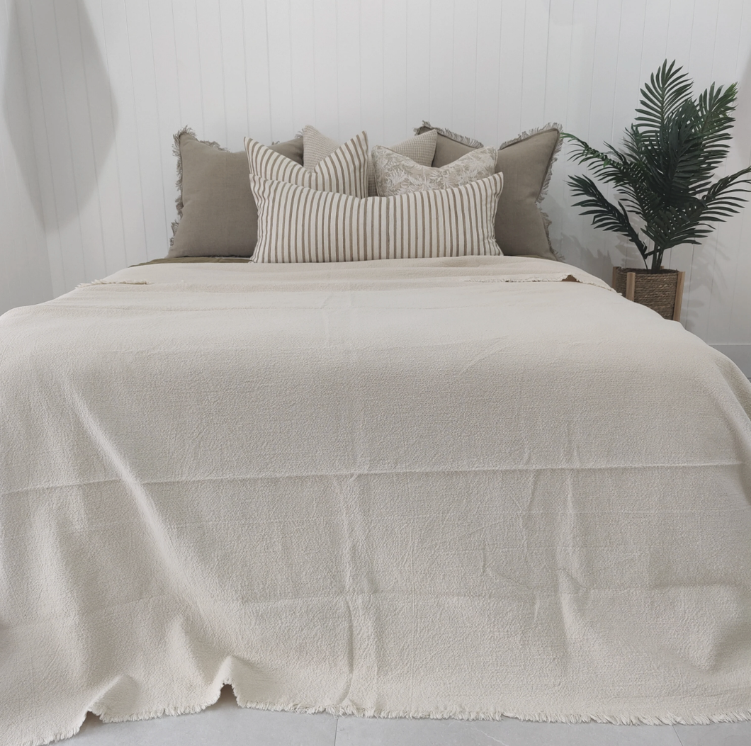 Heavy Weight Natural French Linen Fringed Bed Cover 200x230cm