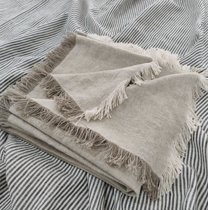 Heavy Weight Oatmeal French Linen Fringed Bedcover 145x220cm