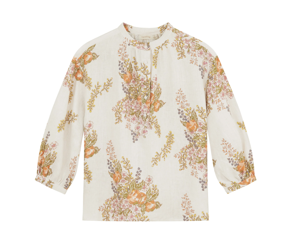 Les Fleurs Sauvages Linen Button Blouse