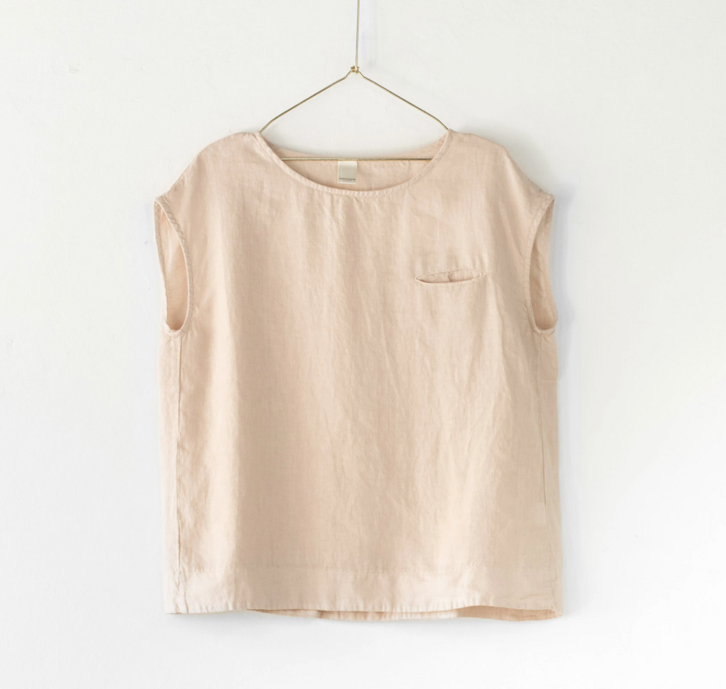 Slight Capped Sleeve Linen Top (One Size)