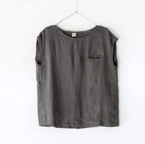Slight Capped Sleeve Linen Top (One Size)