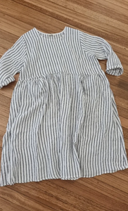 Striped Linen Dress with Front Pockets