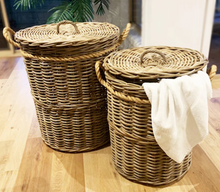 Load image into Gallery viewer, Round Rattan Laundry Hamper with Rope Handles