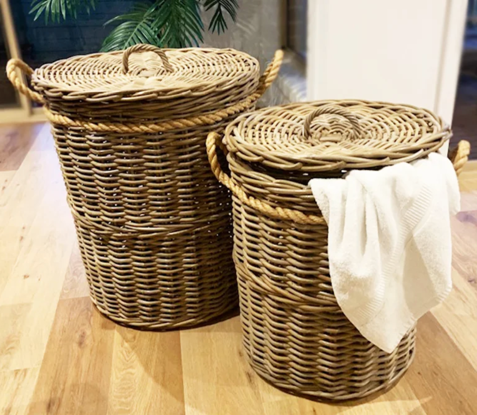 Round Rattan Laundry Hamper with Rope Handles